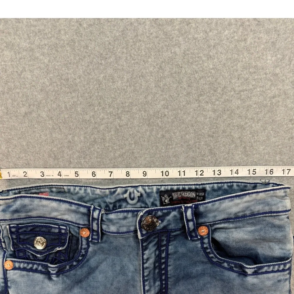 True Religion World Tour 36x29 Light Acid Wash Straight Leg Jeans USA Made Flap